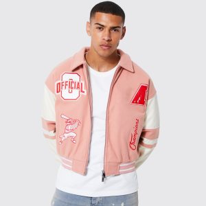 Classic Men’s Pink Varsity Bomber Jacket