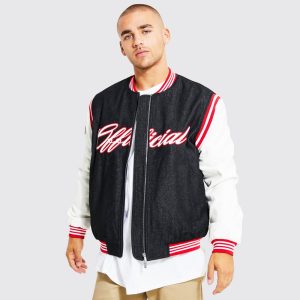 Classic Men’s Black & White Varsity Bomber Jacket