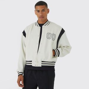 Men’s White & Black Varsity Letterman Jacket