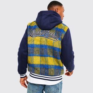 Men’s Plaid Hooded Varsity Letterman Jacket