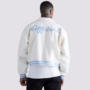 Men’s White Embroidered Varsity Letterman Jacket