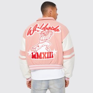 Classic Men’s Pink Varsity Bomber Jacket