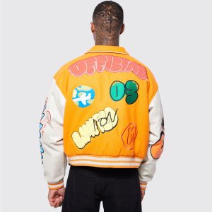 Men’s Orange Graphic Varsity Bomber Jacket