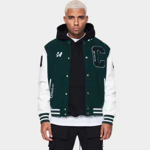 Men’s Green & White Varsity Letterman Jacket