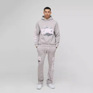 Oversized Mesh Layer Varsity Printed Gusset T-Shirt & Jogger Set