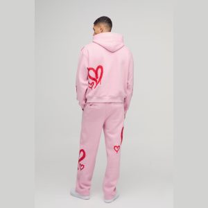 Oversized Boxy Official Tonal Print Zip Hooded Tracksuit