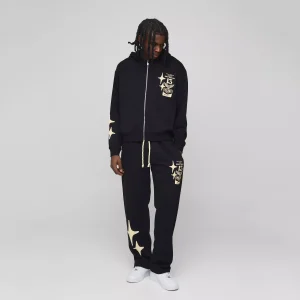Regular Fit Man Graphic Flared Stacked Hooded Tracksuit